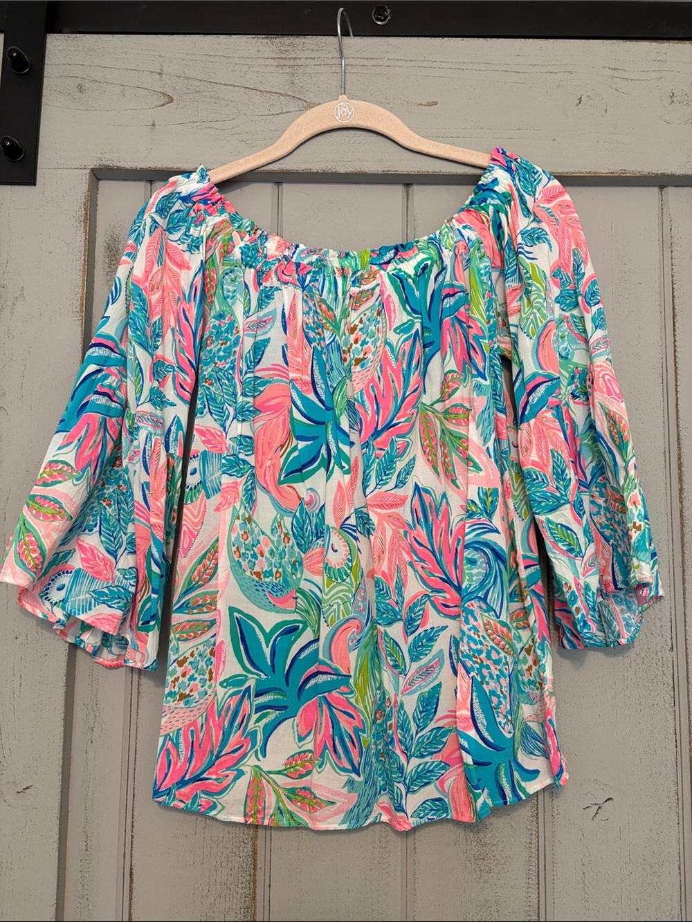 Lilly Pulitzer Multicolor Pink Teal Floral Off-Shoulder Top
